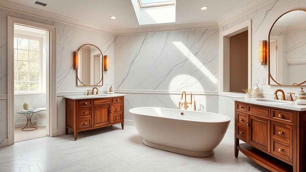 Renovated master bathroom with freestanding tub