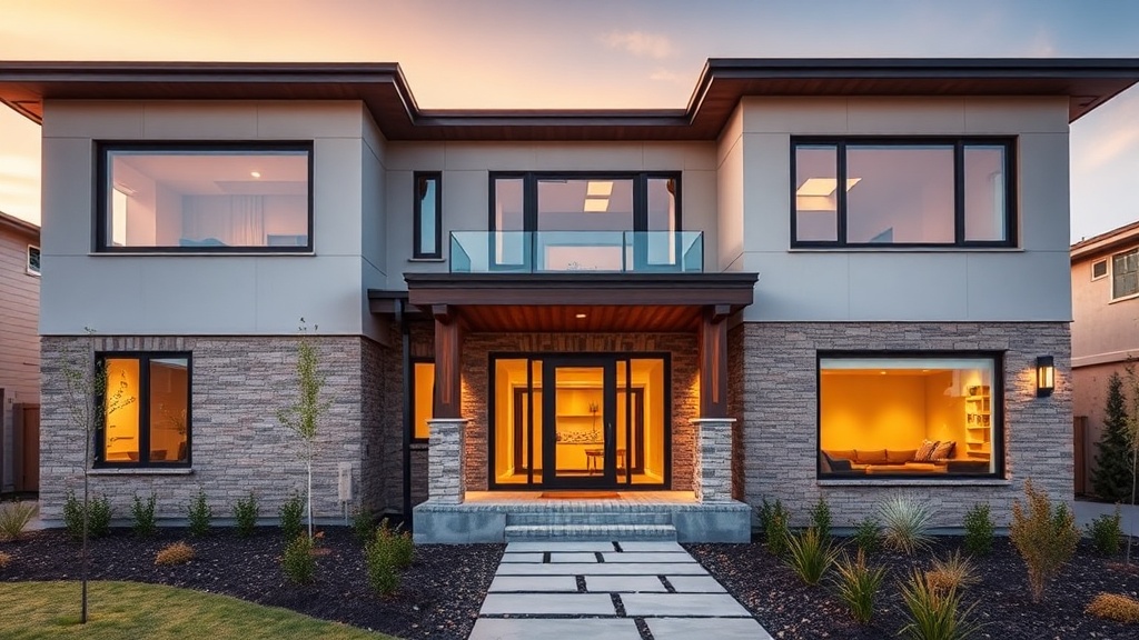 Modern new construction home at golden hour
